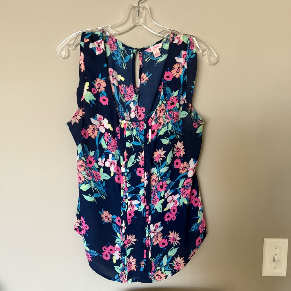Candie’s Pintuck Floral Sleeveless Blouse Juniors Large